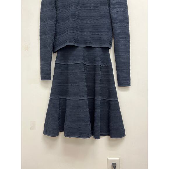 Ralph Lauren Black Label Textured Knit Fit and Flare Dress Cardigan Set Navy S/M - Picture 6 of 15